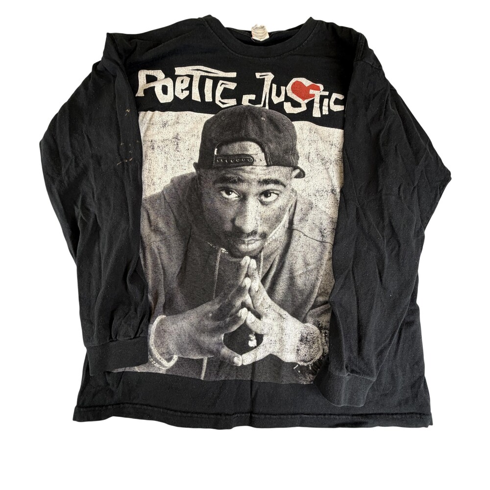 Vintage Poetic Justice Shirt Mens Large Black Long Sleeve Graphic Hip Hop 90s